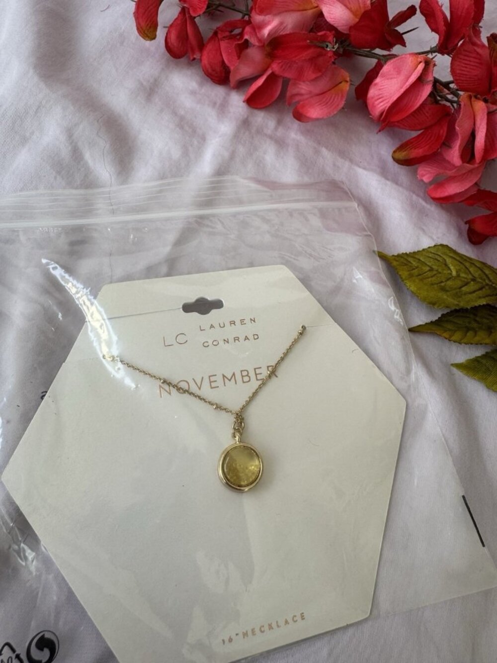 NEW Lauren Conrad November Dainty Goldtone Chain Necklace 16" Birthstone Charm
